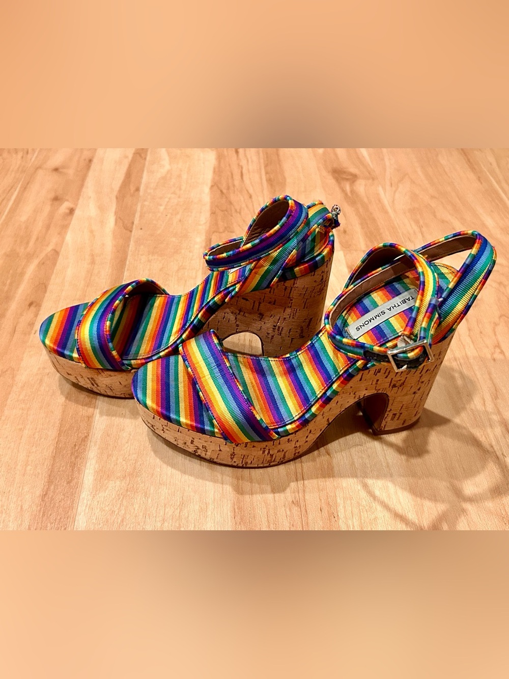 Tabitha Simmons Platform Sandals with Rainbow Stripes US 7